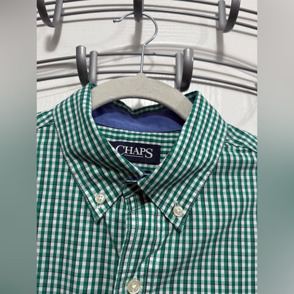 Chaps Easy Care Stretch Shirt Men’s S Green White Gingham plaid Button Up nwt - Picture 7 of 16